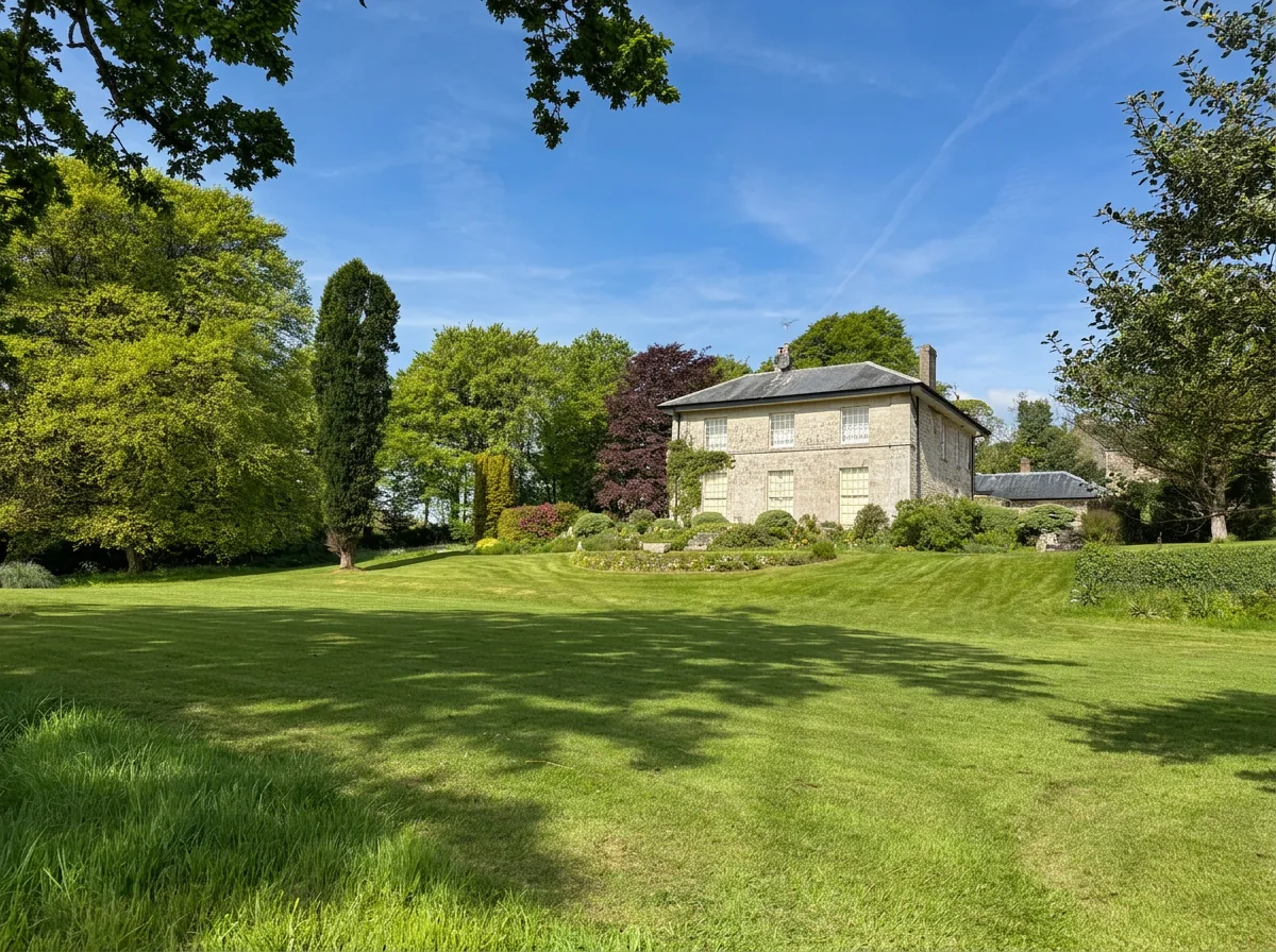Grand Cornish country house surrounded by a broad professionally maintained lawn